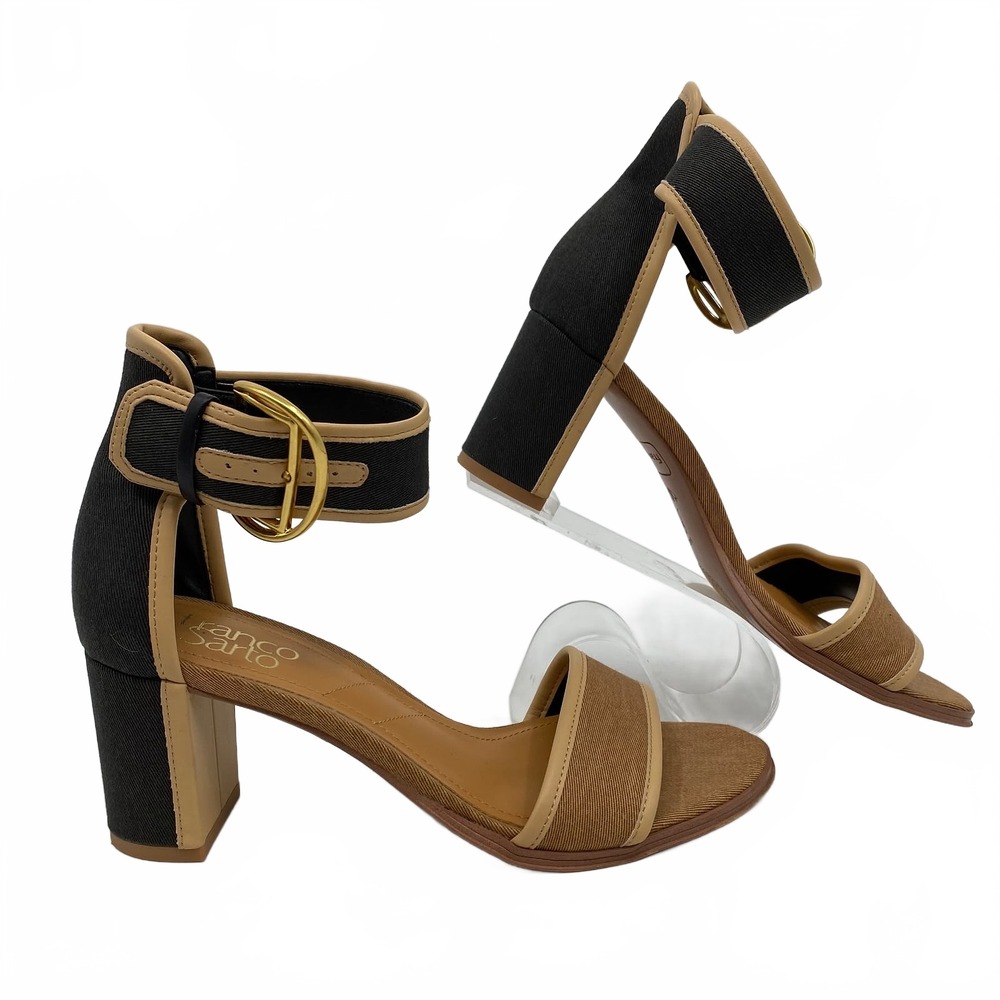 Franco Sarto Tan/Black Brooklyn Ankle Strap Heels | US7 Regular